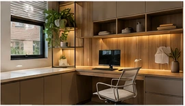Escritório residencial com marcenaria planejada